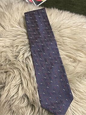 Bugatti Navy Tie with Red and White Microdots